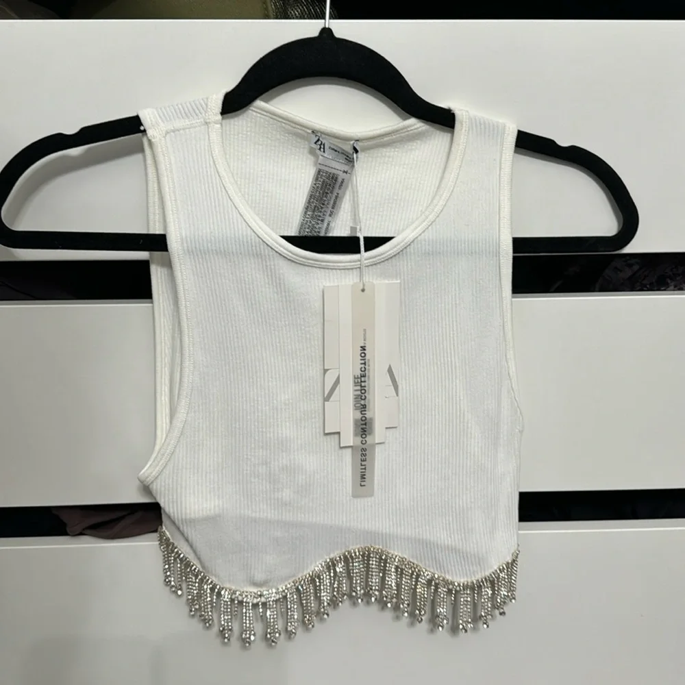ZARA RHINESTONE HEM CROP TOP CONTOUR TANK - Picture 2 of 5